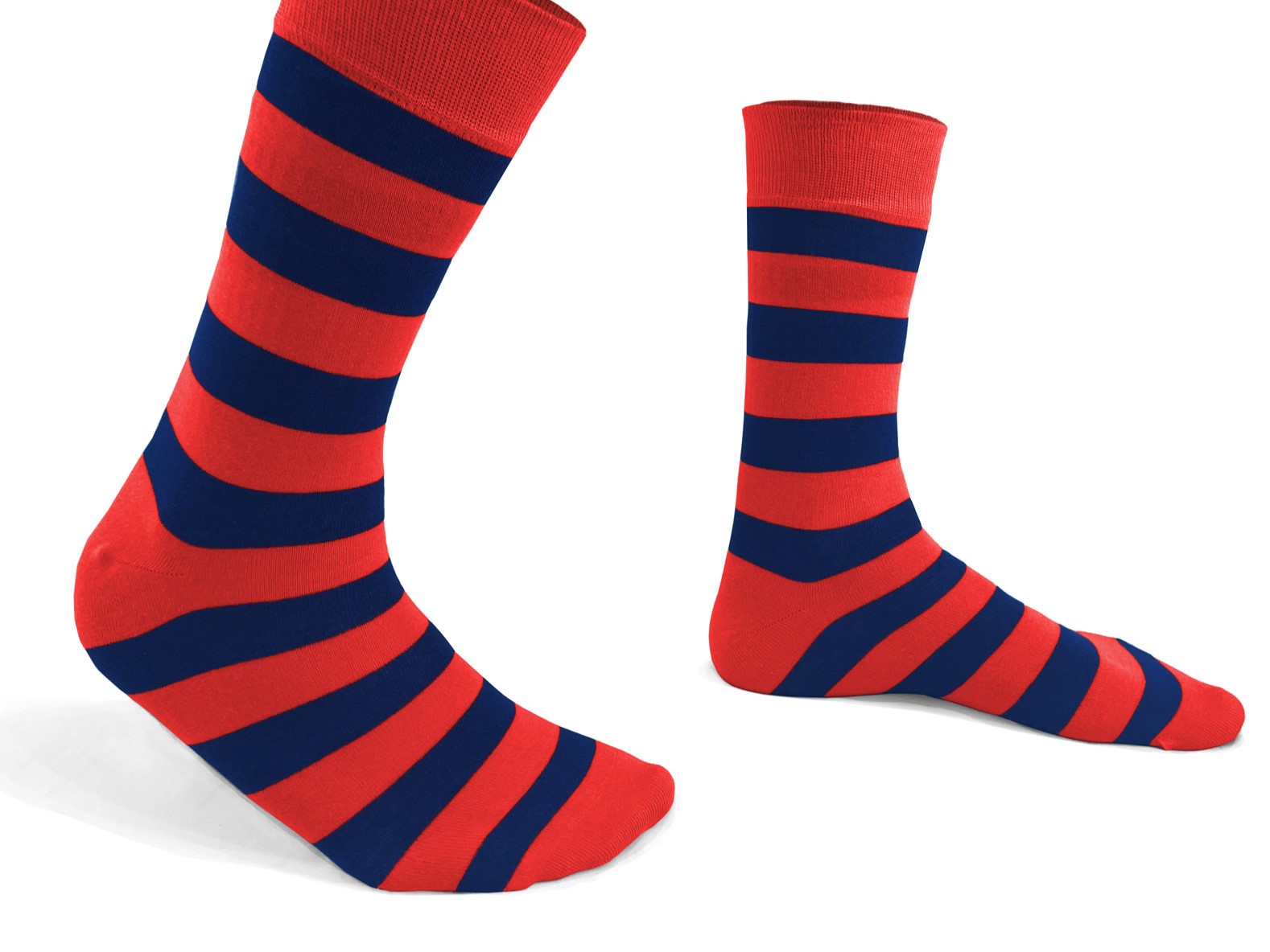 chaussettes-fantaisie-hommes-femmes-en-coton-rouge-à-rayures-bleues-remaillées-à-la-main